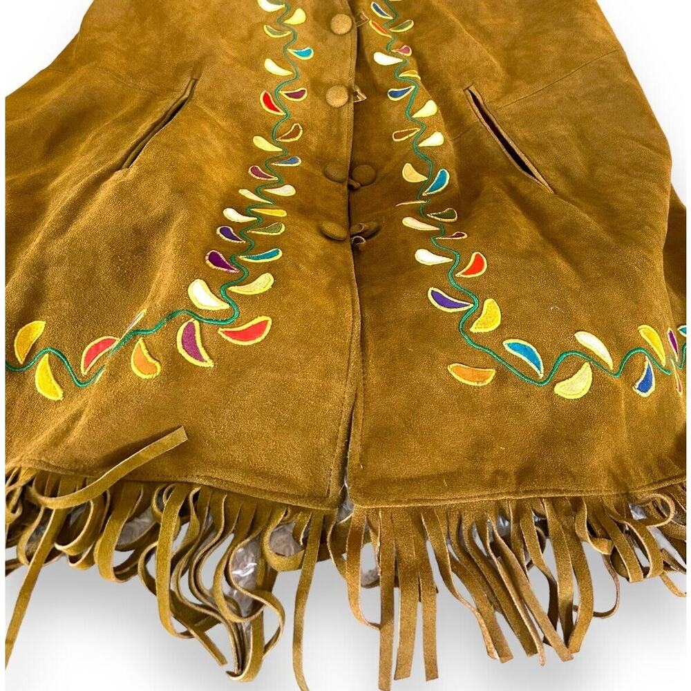 Vintage Leather Fringe Embroidered Cape Western Indian One Size Large - Picture 8 of 16
